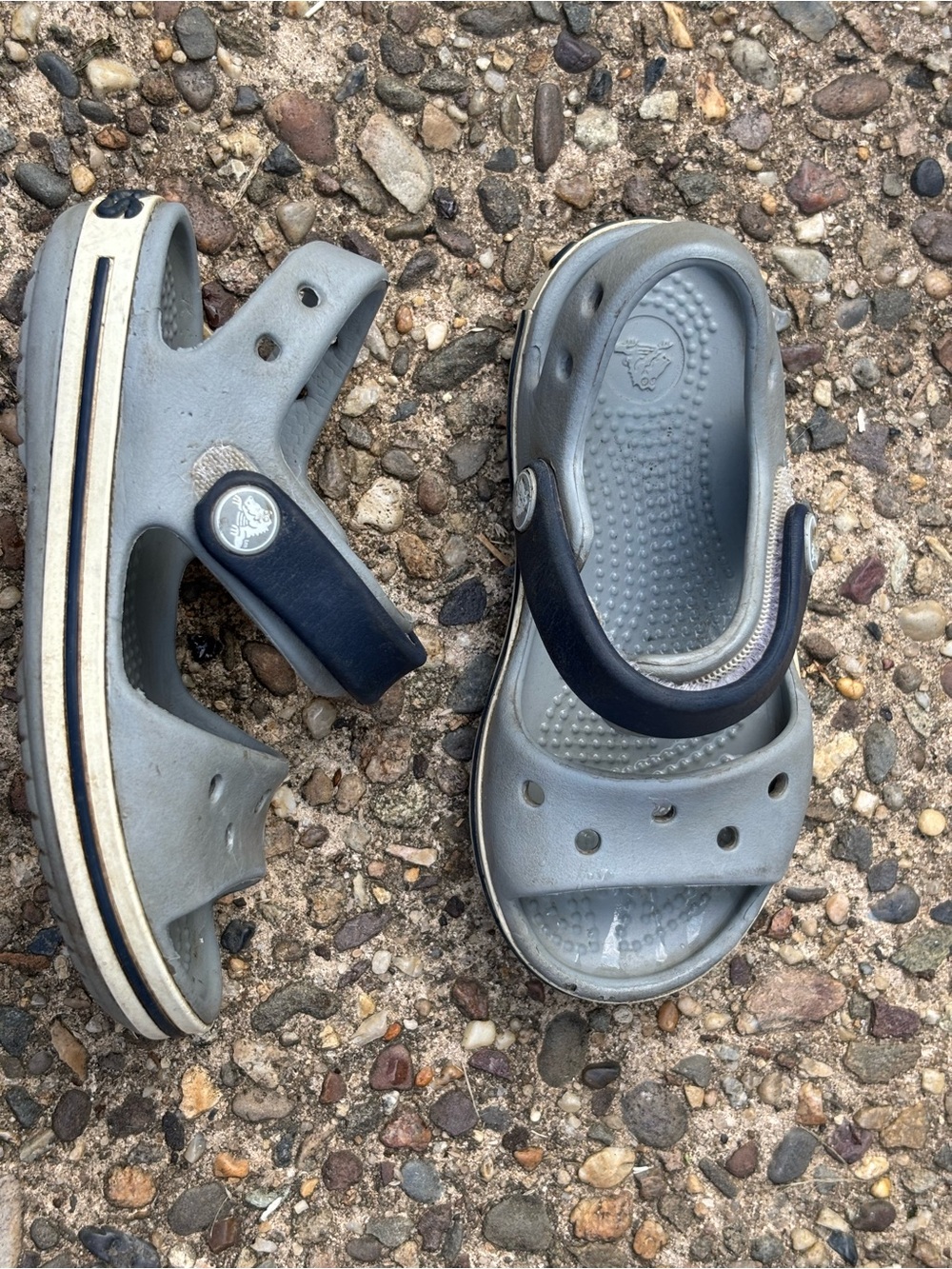 Crocs Kids' Crocband Sandals in light grey and navy size 7